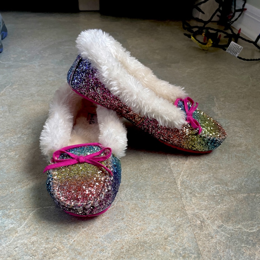 Girls Rainbow Glitter Slippers